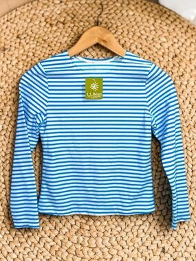 L.L. Bean NWT Kids Youth Unisex Blue Striped Long SPF Swim Shirt Size Medium